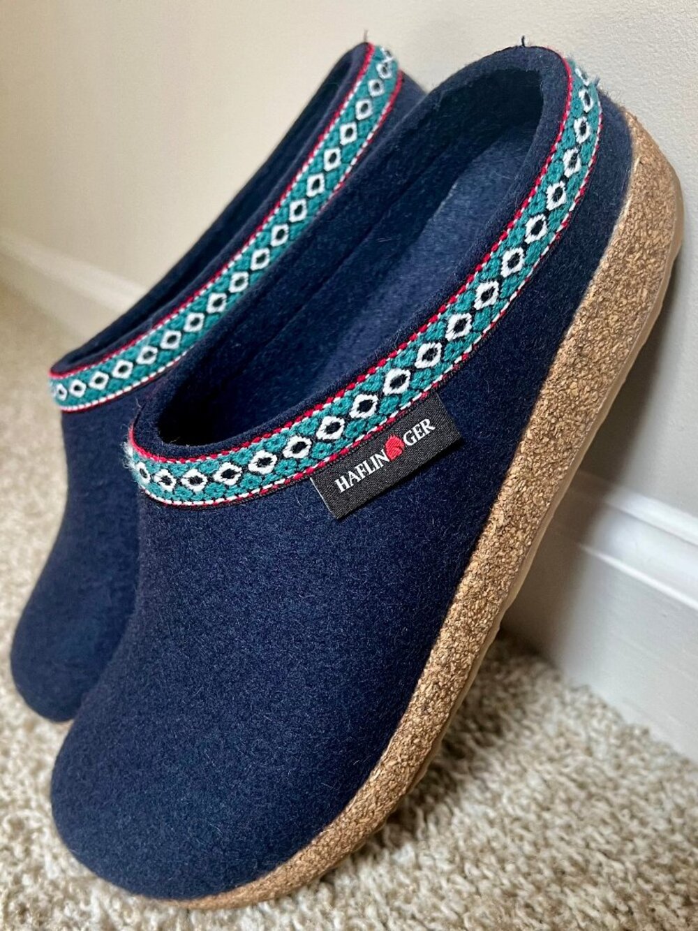 {HAFLINGER} Classic Wool Grizzly Clog - Navy, EU Size 40 / US Size 8.5 Women
